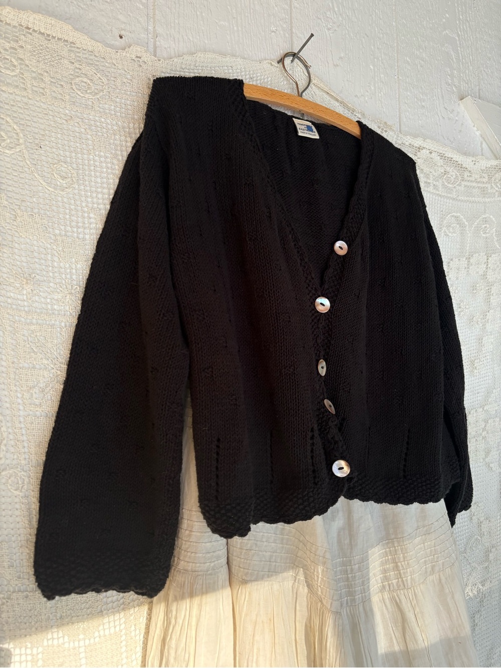Vintage Black V-Neck Button Front Women's Cardigan Sweater